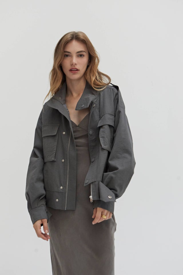 muguet stand collar midi coat  (ivory） Georgia Lapel Blazer Midi Skirt Set-Sunfere – sunfere