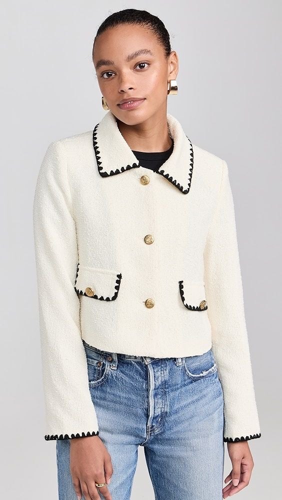 muguet stand collar midi coat  (ivory） Georgia Lapel Blazer Midi Skirt Set-Sunfere – sunfere